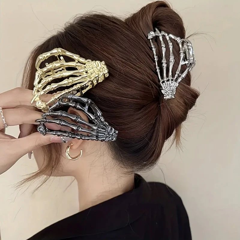 Fashion Gothic Skeleton Anti-slip Metal Hair Clip Headwear For Women Girls Ponytail Hair Claw Halloween Hair Accessories Gifts