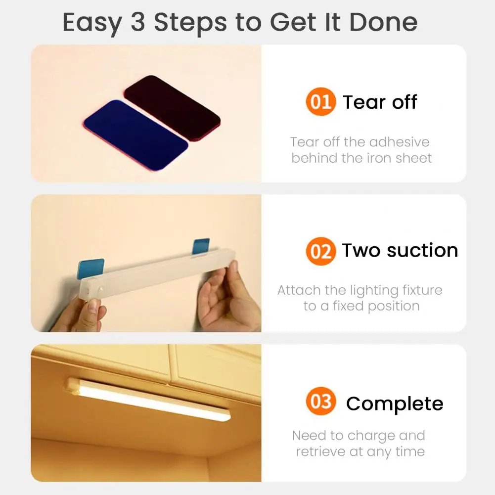 Luz Led recargable para debajo del gabinete, Sensor de succión magnético, Sensor de movimiento inalámbrico, luces Led para cocina y escaleras