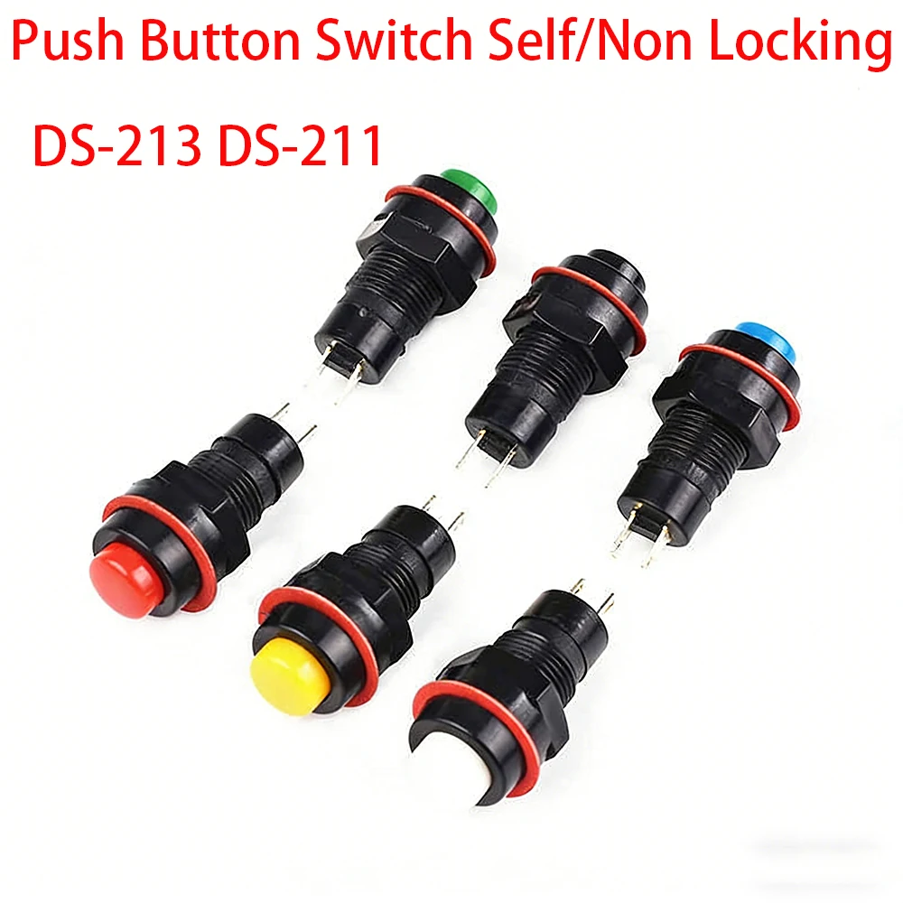 

10pcs Mounting Hole 10mm Push Button Switch Self / Non Locking Miniature Switch DS-213/211 Yellow Blue Green White Black Red