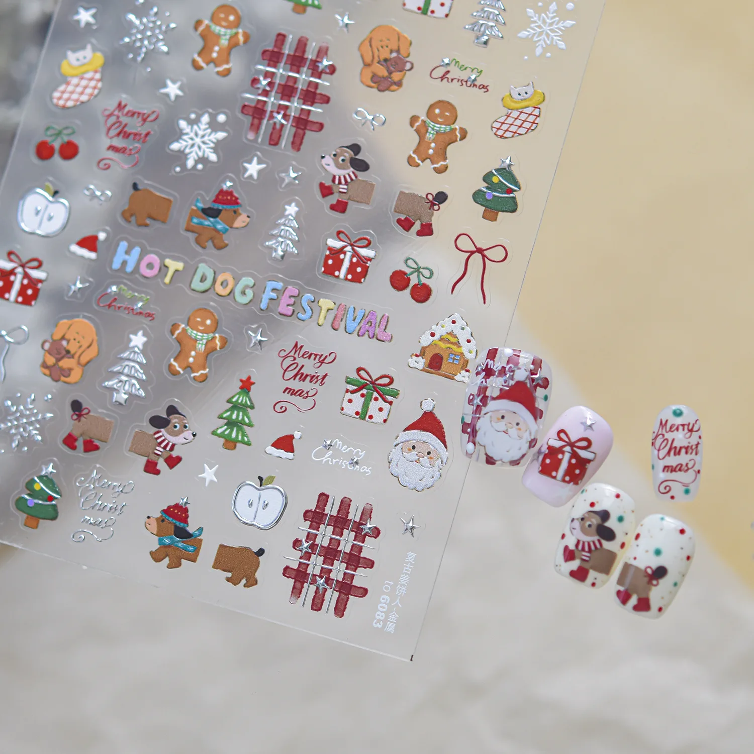 Holiday Winter 5D Nail Sticker Christmas Snow Globe Cabin Reindeer Gingerbread Man Snowman Snowflake Heart Merry Christmas Nail