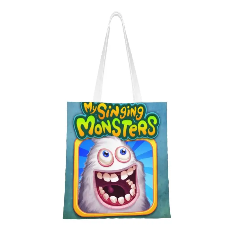 My Singing Monsters Grocery Shopping Bags Cute Printed Canvas Shopper Shoulder Tote Bags Washable Adventure Video Game Handbag