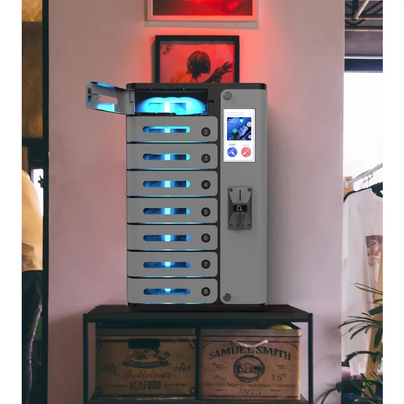 Advanced coin-operated mobile charging cabinet, with remote unlocking cabinet door system, mobile phone charging station