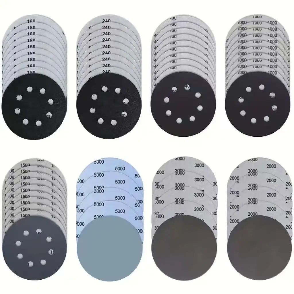 5 Zoll/125 mm, 65 Stück Trocken- und Nassschleifpapier, 8-Loch-Trocken- und Nassschleifpapier, mit Klettverschluss, verschiedene Körnungen