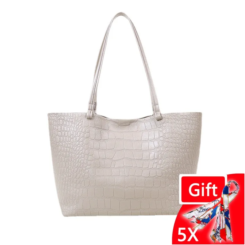 Imagem -05 - Bolsa Feminina Causal Grande Capacidade de Couro Genuíno Bolsa de Ombro Jacaré Feminino Tote Versatlie Sólida Bolsa Bolsa Diário