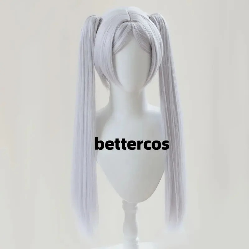 Peluca de Cosplay Frieren, pelucas Frieren largas de alta calidad, color gris plateado, pelo sintético resistente al calor, pelucas de Anime para fiesta + gorro de peluca
