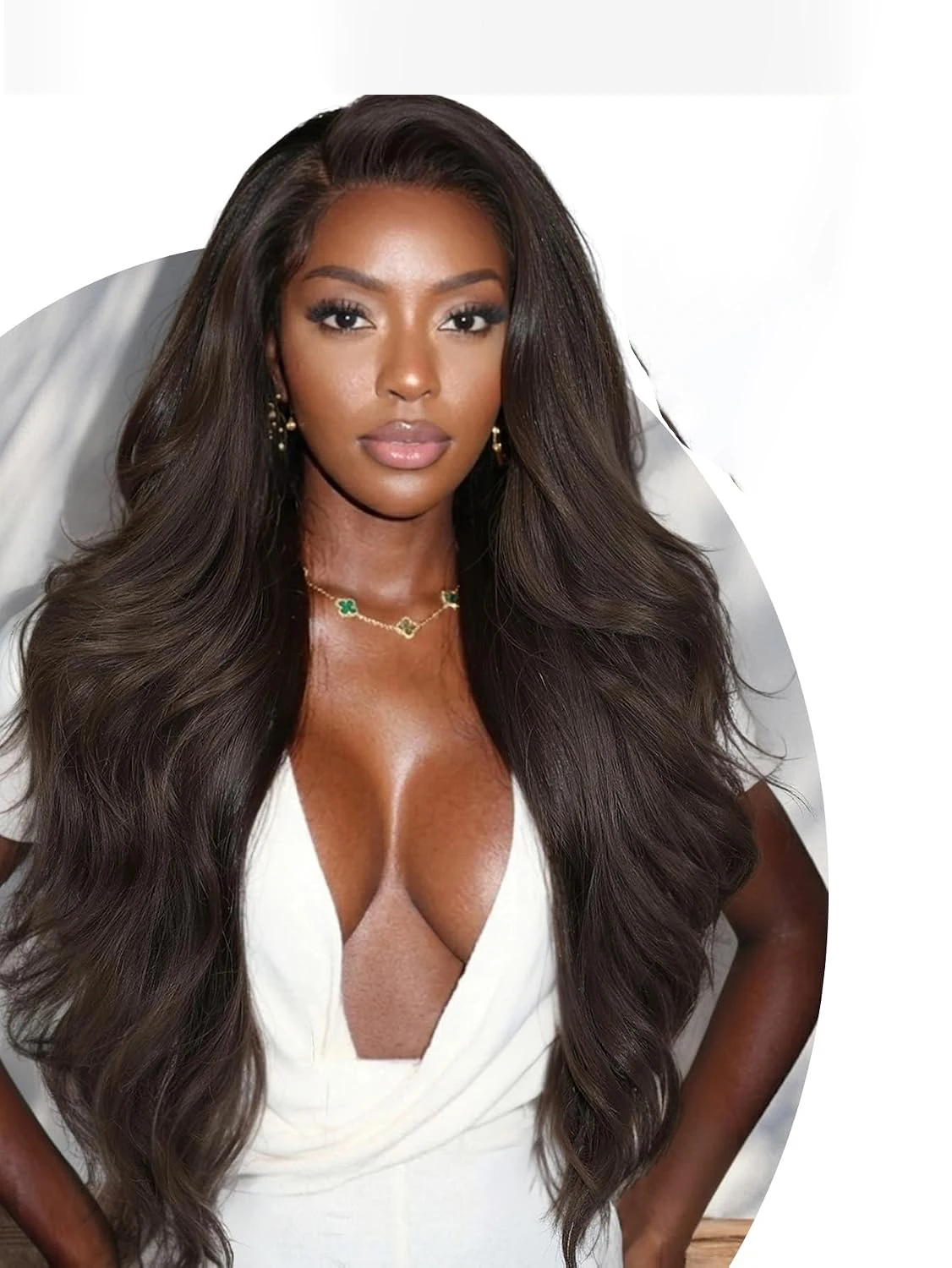 13x4x1 Lace Front Synthetic Wig # 4 Medium Brown Body Wave 28Inch Heat Resistant Pre‑plucked Long Curly Wigs For Women