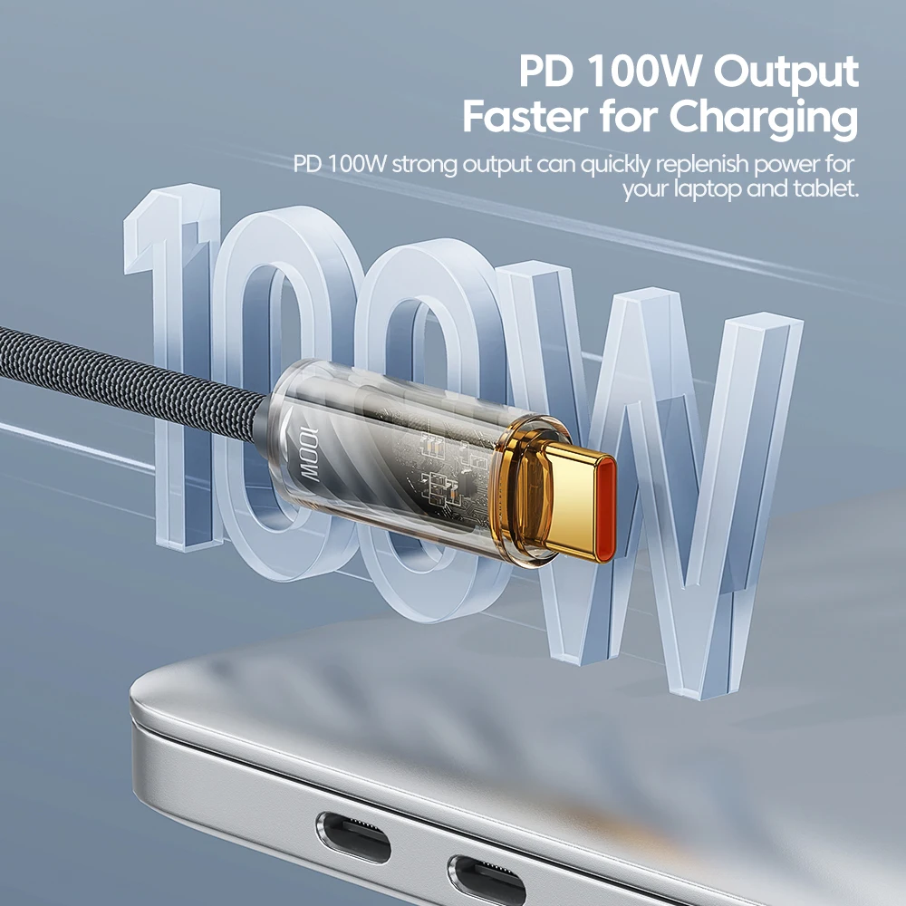 Toocki 100W Transparent Type C To Type C Cable For Macbook Samsung Huawei Xiaomi 12 11 POCO PD Fast Charging 5A USB Type C Cable