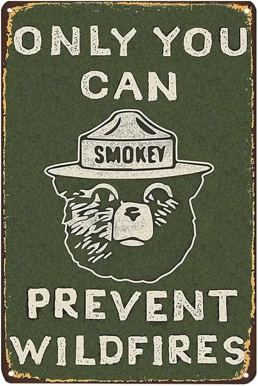 Vintage Metal Signs Smokey Bear “Only You Can Prevent Wildfires” Aesthetic Art Funny Tin Metal Sign Animal Iron Painting Wall De