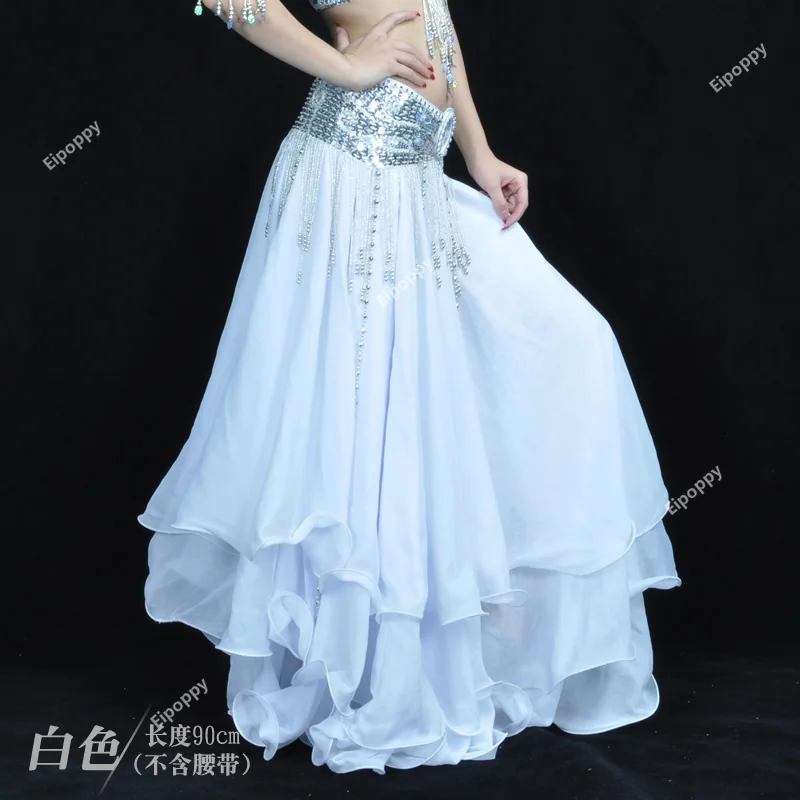 Dancer's three-layer chiffon curled skirt belly dance performance suit stage performance suit skirt Spanish skirt