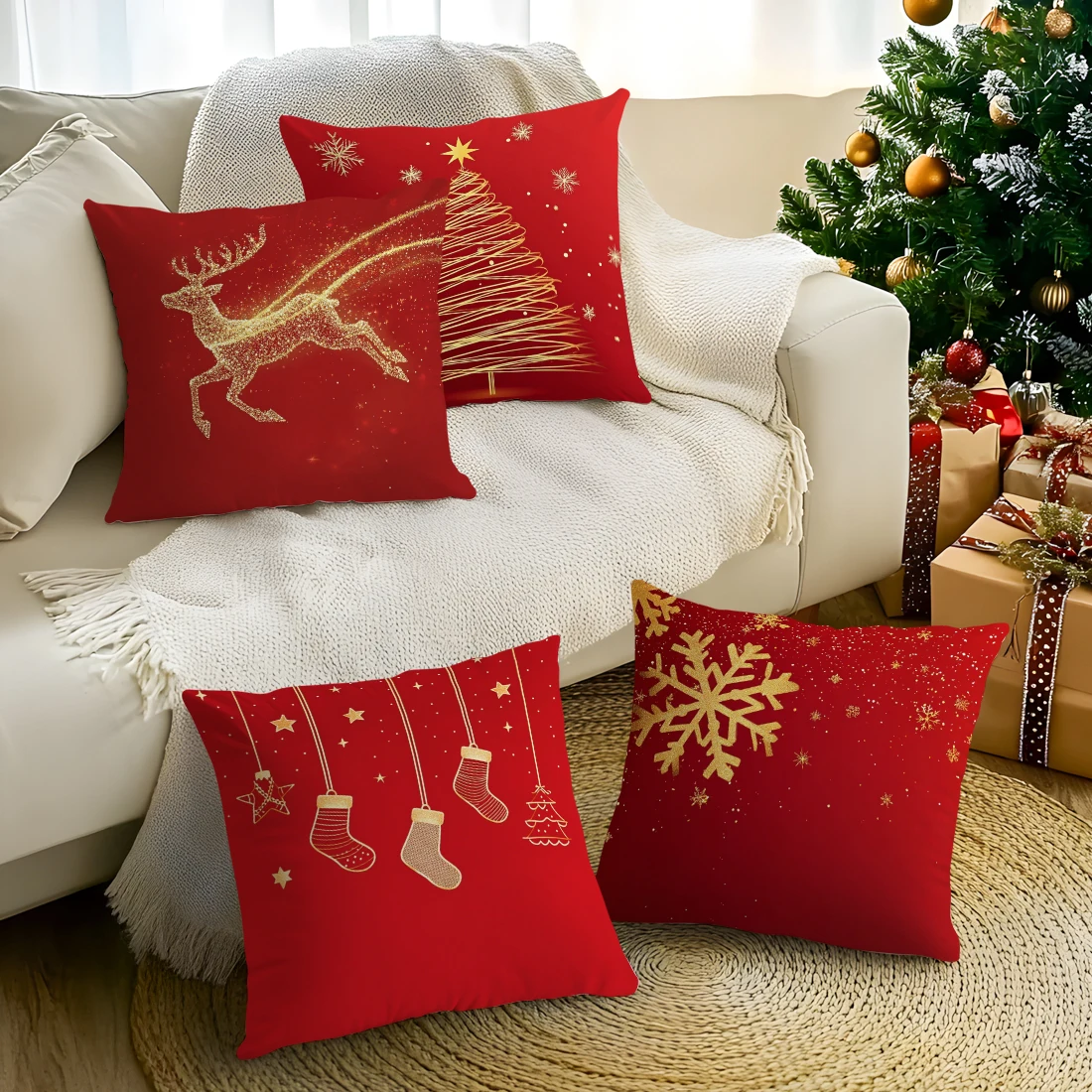 Rote Weihnachtsdekoration, Kissenbezug, Polyester-Kissenbezug, Dekokissen, Sofa-Dekoration, Kissenbezug, Heimdekoration – Detail 3