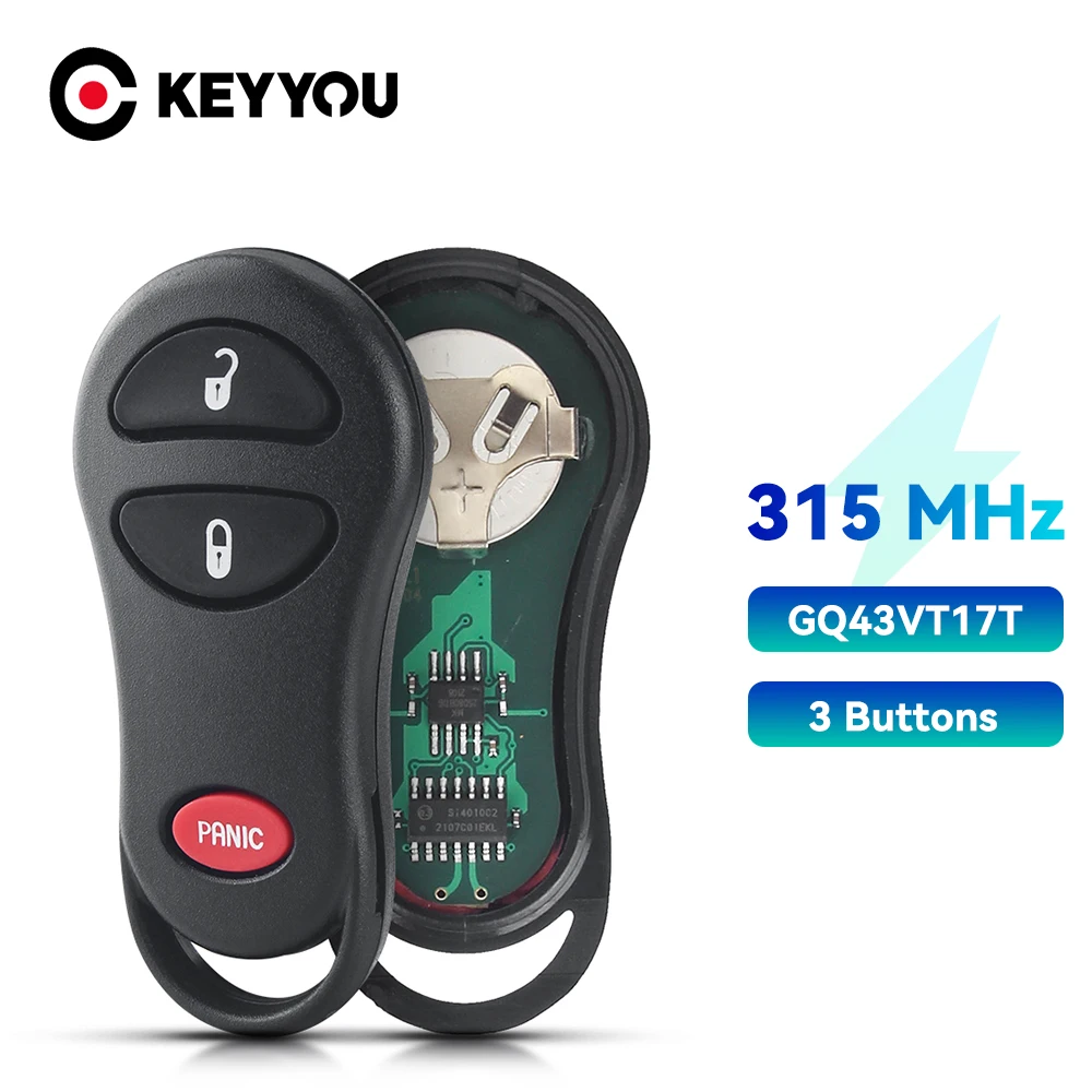 

KEYYOU 3 2+1 Buttons Remote Control Car Key Fob For DODGE Caravan Ram Dakota Durango Chrysler Town & Country GQ43VT17T 315Mhz