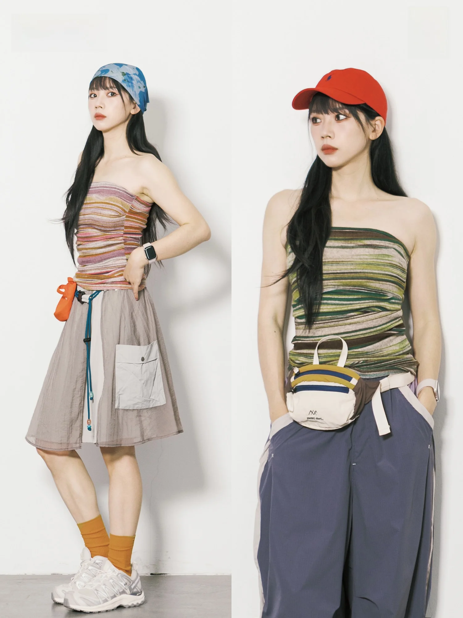 

Retro Spicy Girl Color Block Striped Tube Top Women's Slimming Summer Sexy Shoulder Baring Skin Friendly Casual Top