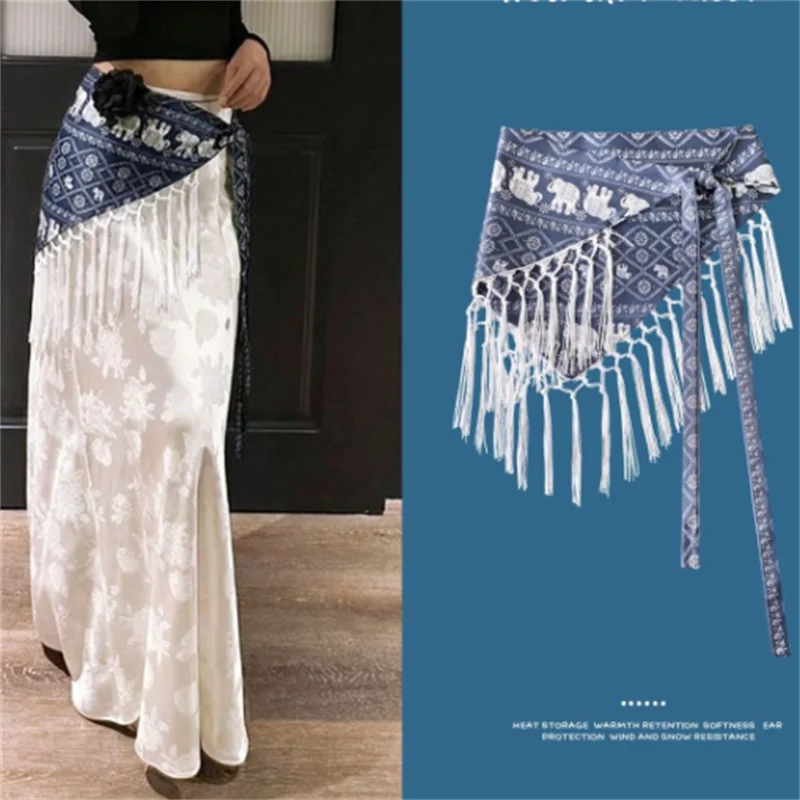 パーソナライズされた三角形スカーフバットカーテン女性のガードルベルトレトロブルーウエストバンド女性の衣類アクセサリータッセルウエストシール