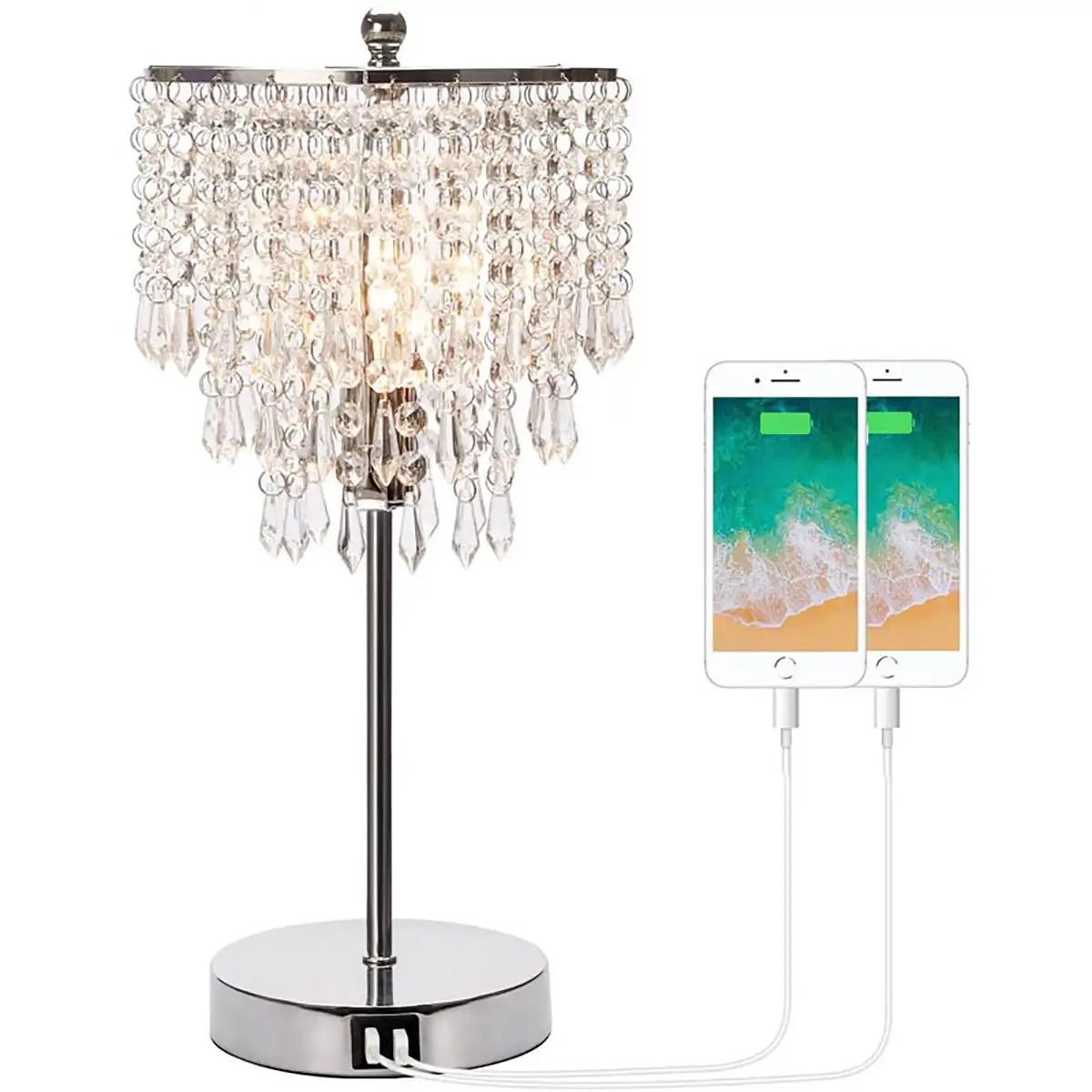 

USB Touch Night Light Table Light Crystal Silver Bedside Table Lamp Desk Light for Bedroom Living Dining Room Coffee Shop