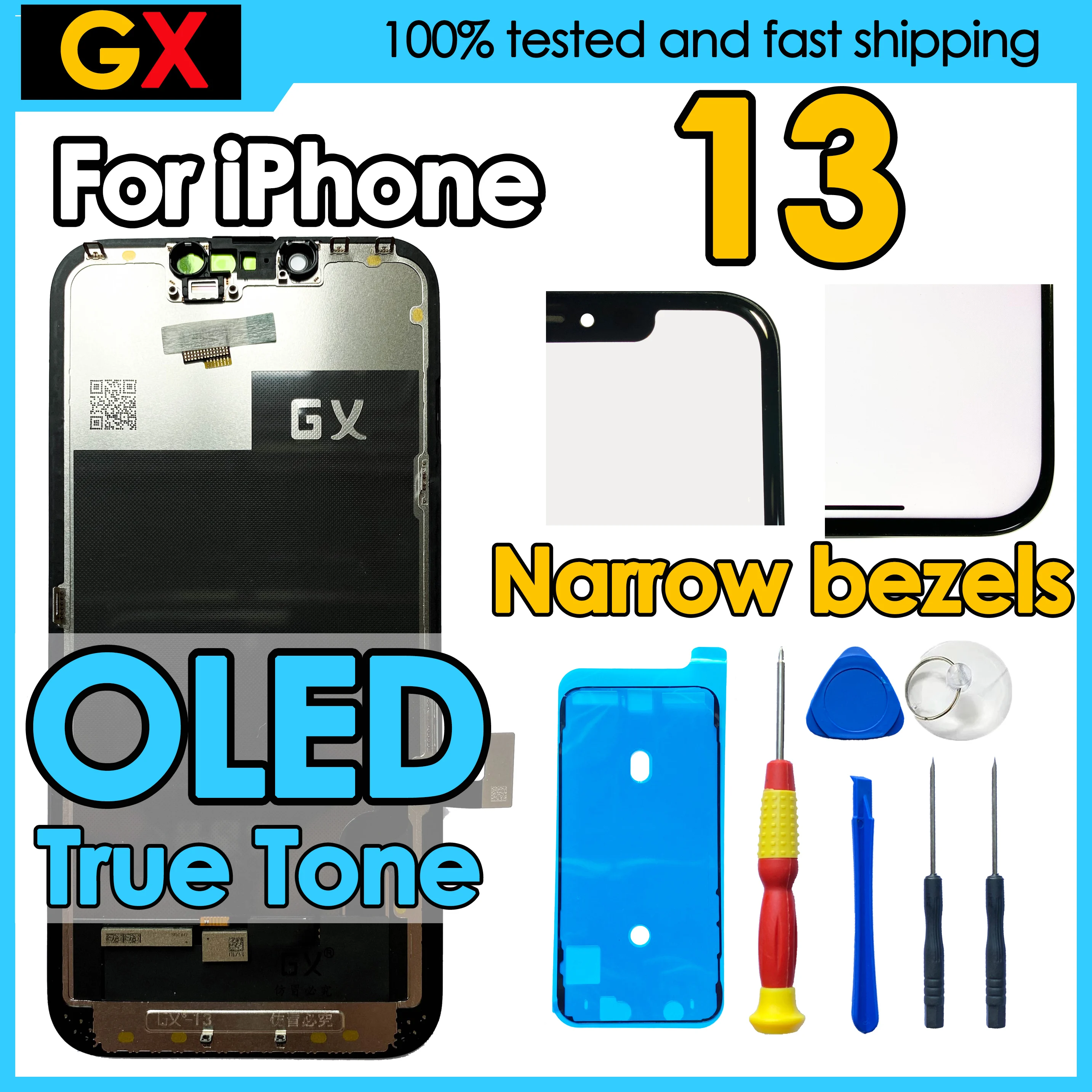 180 giorni di garanzia GX OLED per iPhone 13 Sostituzione dello schermo Display Touch Digitizer Assembly Kit di riparazione LCD screpolato all'ingrosso