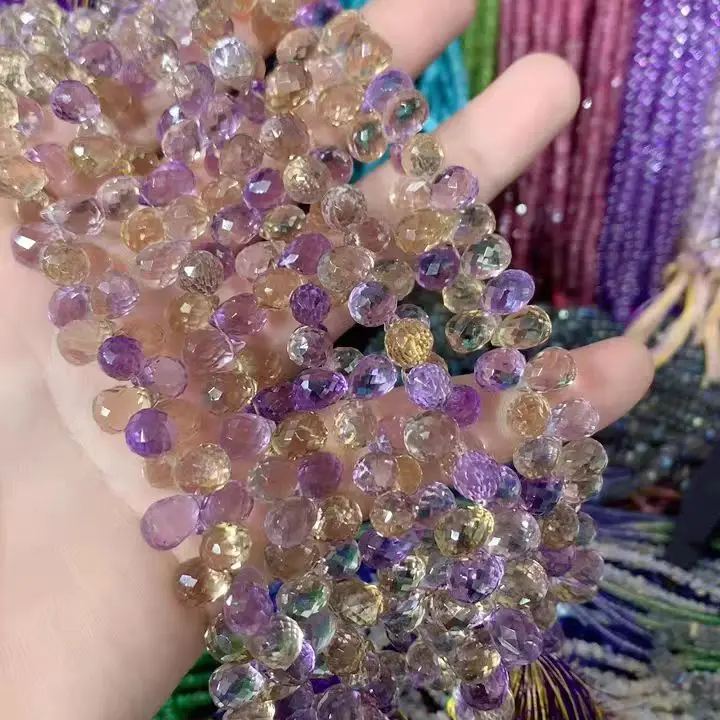 

6А Аметрин капля граненые круглые квадратные сердца в стиле барокко оптовая продажа для DIY ювелирных изделий ожерелье 18 см свободные бусины