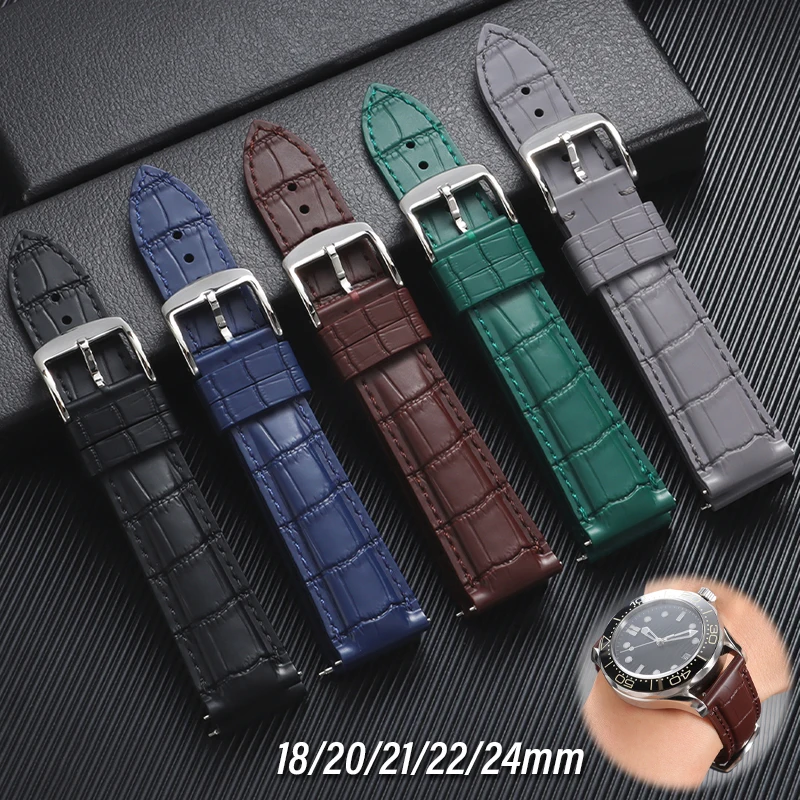 Quick Release Alligator Embossed Silicone Watch Band 18/20/21/22/24mm Premium Crocodile Pattern Strap Waterproof Rubber Bracelet