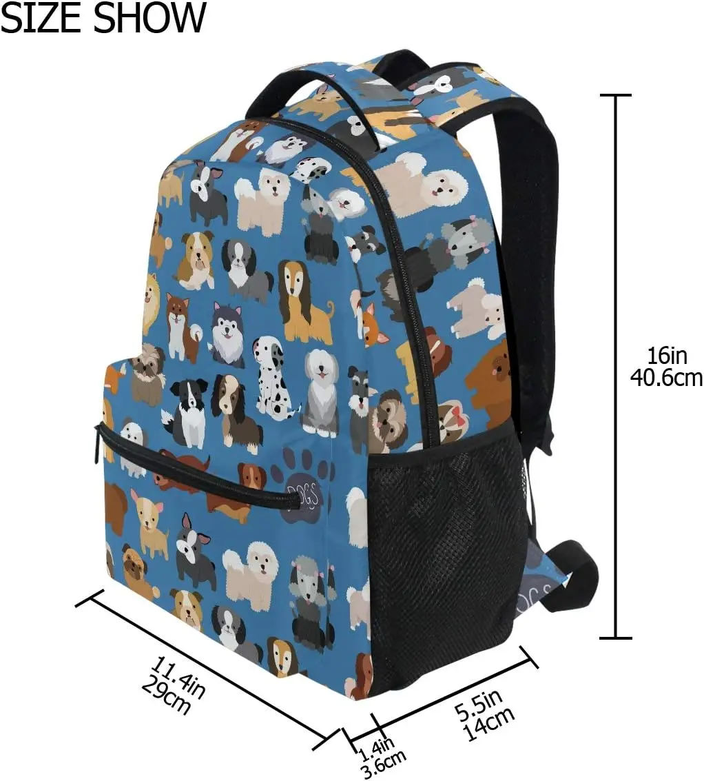 Cute Doodle Dog Print Puppy Animal Large Backpack for Kids Boys Girls Student Personalized Laptop iPad Tablet Travel School Bag