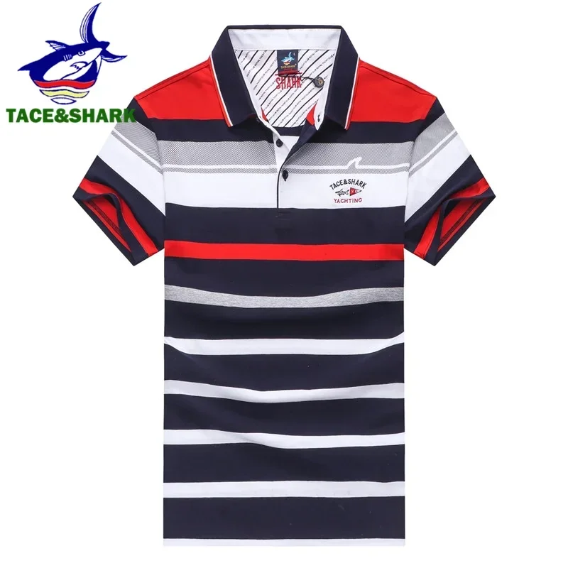 TACE & SHARK marca 2018 personalidad de la moda para hombre Shark bordado Polo camisa Homme amarillo rojo Polos bandera ropa de alta calidad