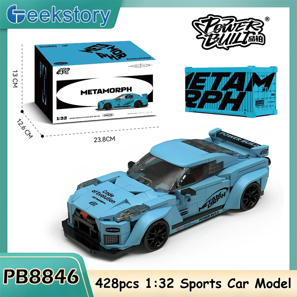 PB8846 428 ELEMENTÓW Klasyczny Model Sportowego Auta z Klocków z Pudełkiem Ekspozycyjnym DIY Mini Samochód Wyścigowy Ozdoby Kolekcjonerskie Puzzle Zabawka