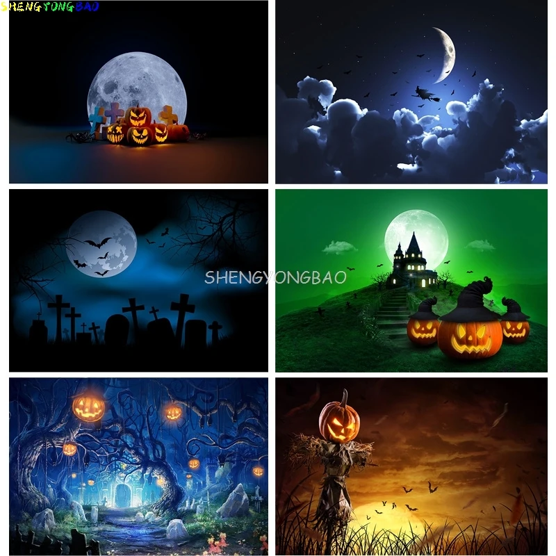 هالوين خلفية علامة مميزة القلعة اليقطين فانوس القمر صورة التصوير خلفية للصور استوديو الدعائم JKL-05 #1
