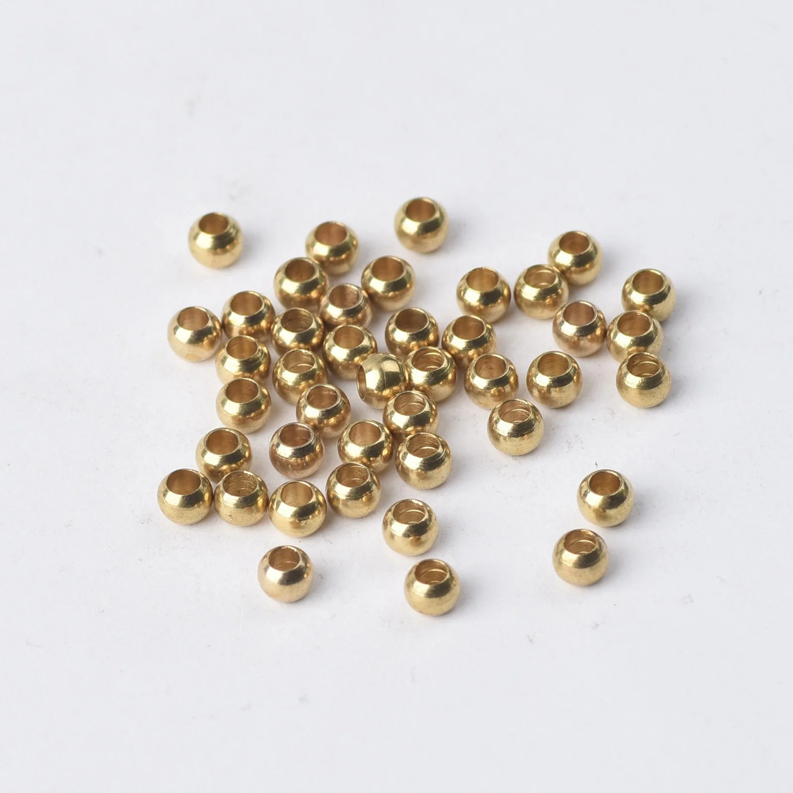 Cuentas espaciadoras sueltas para fabricación de joyas, Metal de latón macizo redondo, Color dorado claro, 4mm, 5mm, 6mm, 8mm, 10mm, 12mm, 14mm,