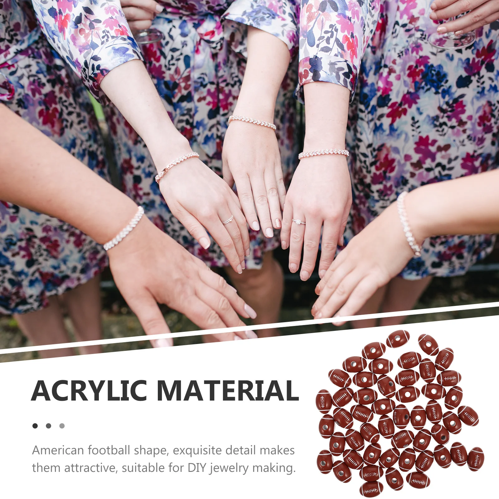 

150pcs Football Loose Beads Acrylic American Shape For Jewelry Making Diy Bracelet Keychain Charms Bulk Spacer Beads Sports Fan