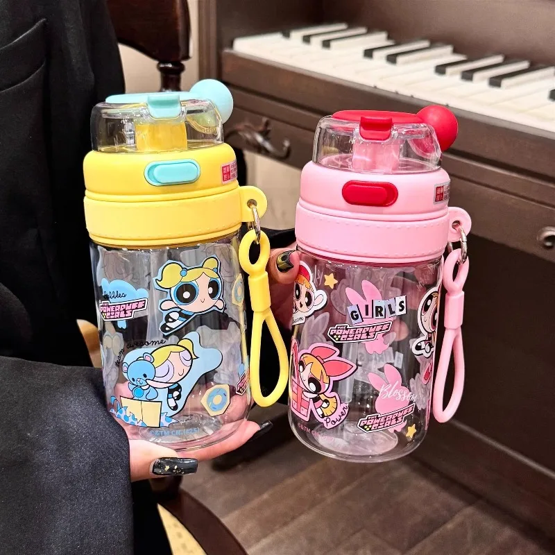 Nueva taza Powerpuff Girls resistente a altas temperaturas, taza doble para beber, pajita femenina de alto valor, bonita taza de leche para desayuno