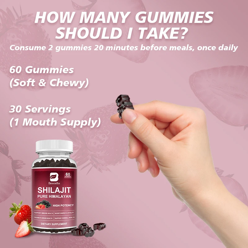 Beworths Shilajit Gummies Organic Mineral Supplements Energy Level, Memory and Focus Support Relieve Stress Overall Health