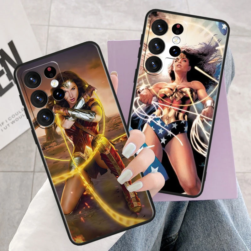 Cute Wonder Woman For Samsung Galaxy S23 S22 S21 S20 FE S10 S10e S9 S8 Ultra Plus Lite Black Soft Phone Case