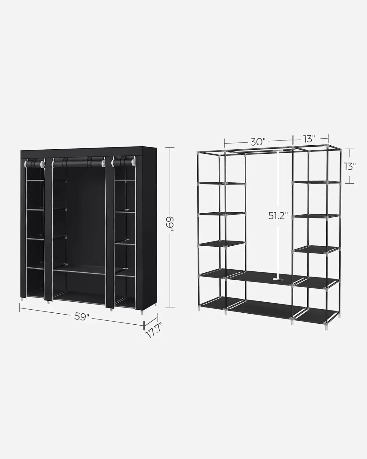Closet Wardrobe, Portable Closet for Bedroom, Clothes Rail with Non-Woven Fabric Cover, Clothes Organizer, 59 x 17.7 x 69 Inche