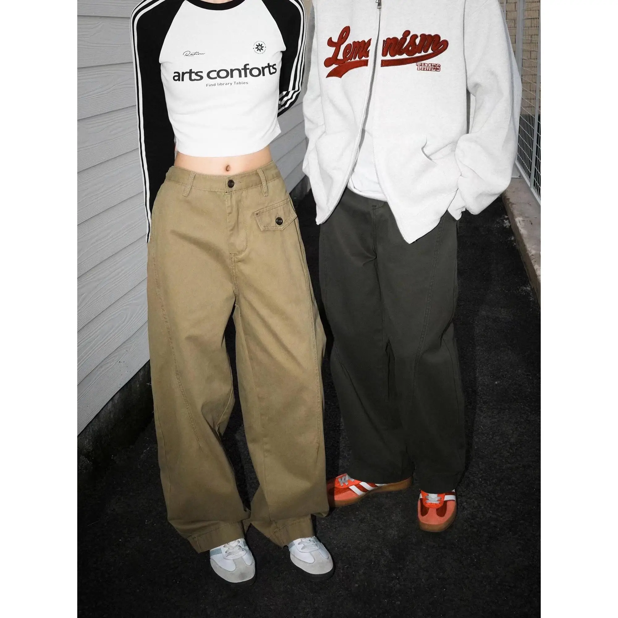 

Ретро американские рабочие брюки с ножом, прямые широкие повседневные брюки для мужчин и женщин, свободные брюки цвета хаки для пар
