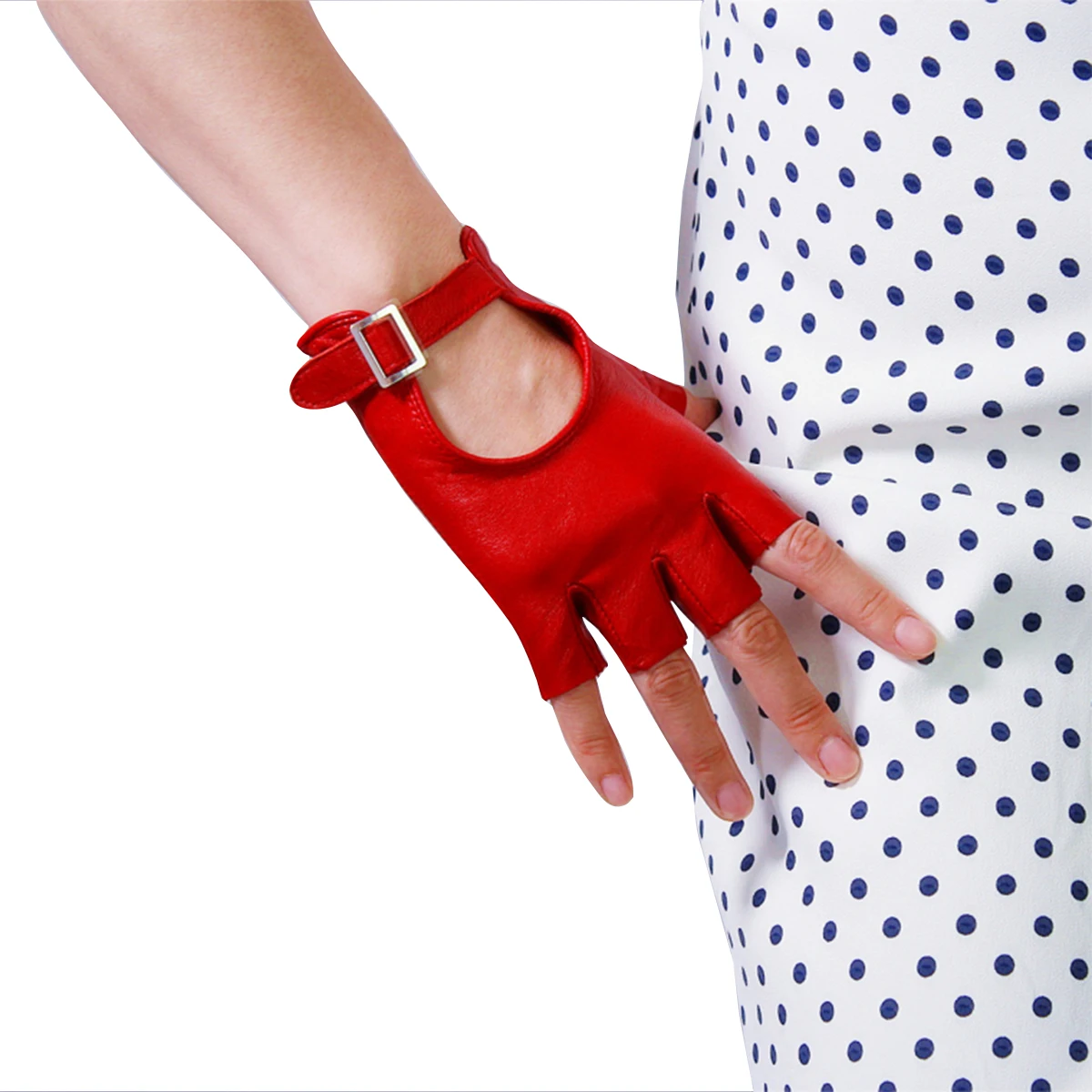 

DooWay Red Leather Fingerless Gloves Women Genuine Sheepskin Retro Half Finger Fashion Evening Outdoor Cycling Driving Glove