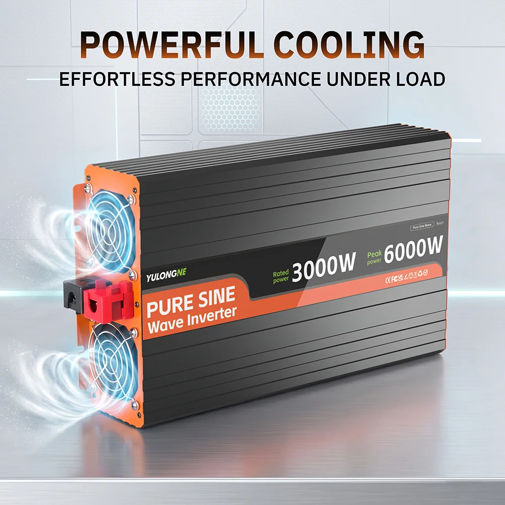 YULONGNE Pure Sine Wave Inverter DC12V Peak 6000W to AC230V EU Socket Converter with Remote LCD Display for RV Camper Solar Emer