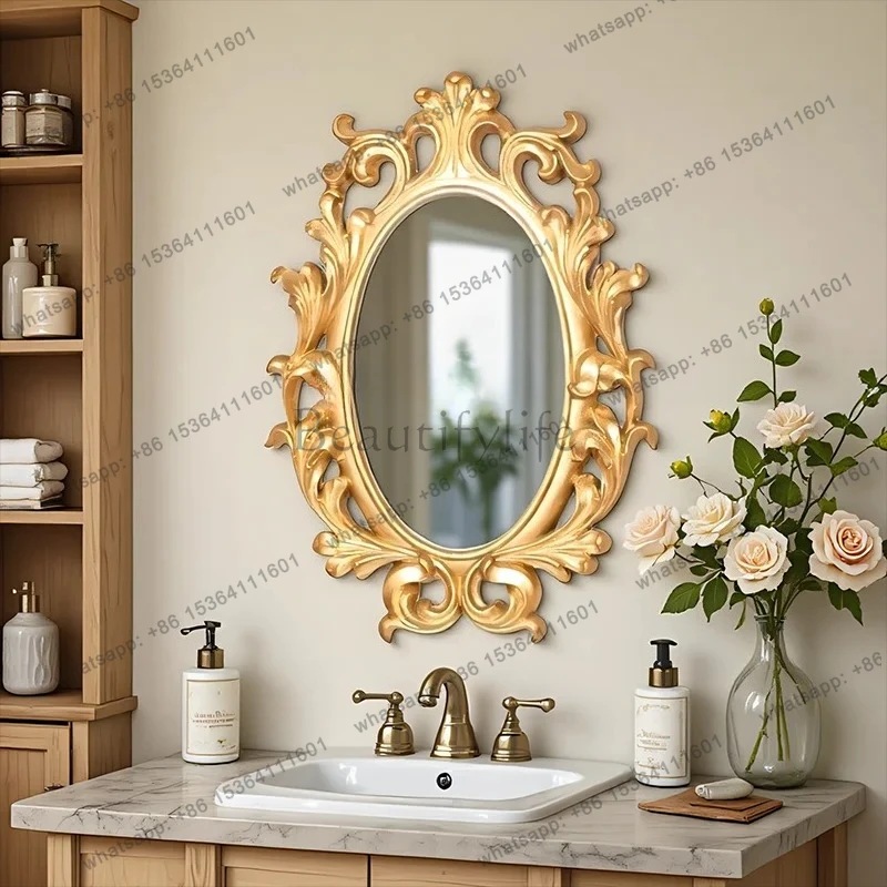 

FG10French Retro Oval Bathroom Mirror European Wall-Mounted Decorative Makeup Mirror Customizable Bathroom Mirror