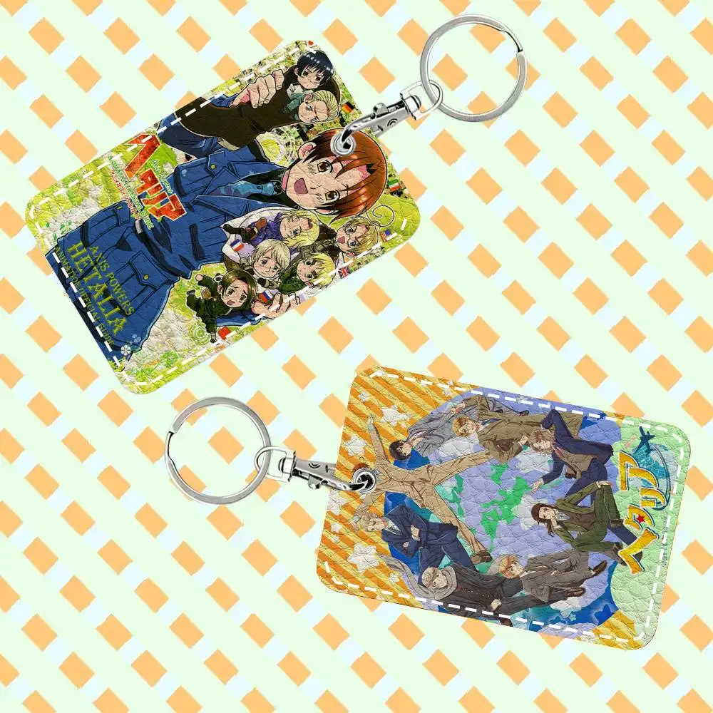 Anime H-Hetalia Axis Powers - Estuche Clásico Vintage para Tarjetas, Llavero, Bolsa para Tarjetas de Acceso, Etiqueta para Llaves, Anillo de Cuero para Tarjetas, Llavero