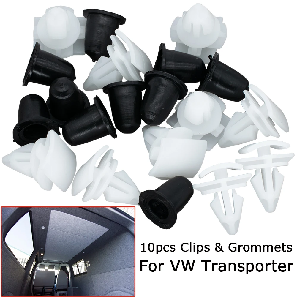 10x For VW Transporter T4 T5 Trim Panel Card Interior Clips Carpet Roof Lining Rubber Grommets Retainer Kit Auto Replacement