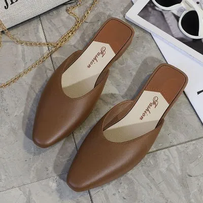 Women's Flat Head Mules Summer Outdoor Wear 2026 New Fashion Pointed Toe Pointed Toe Flat Bottom Semi Slippers