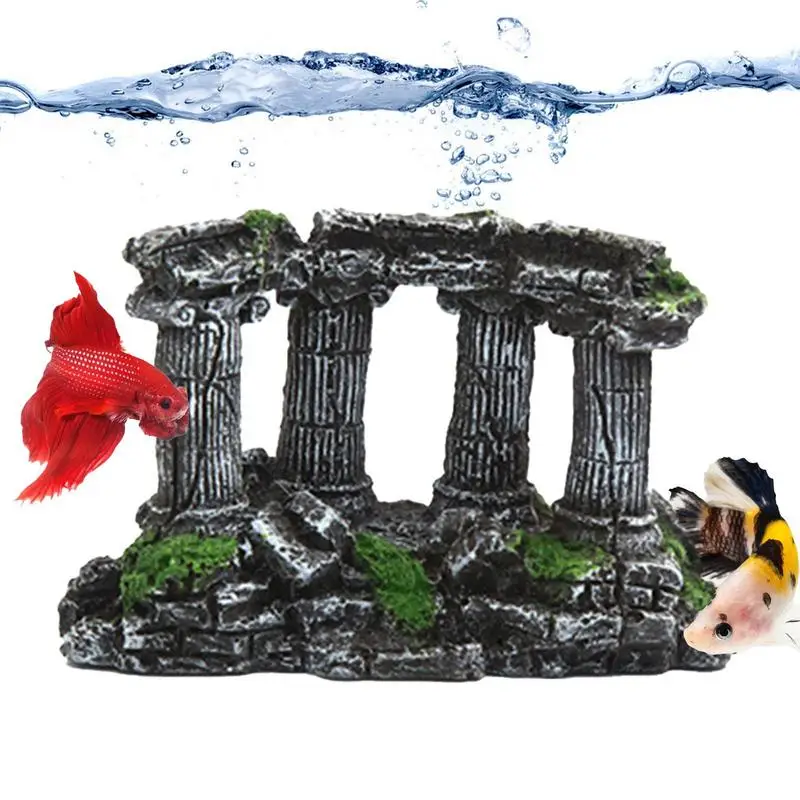 Fish Tank Decorations Resin Solid Vintage Roman Column Aquarium Decorations Fish Tank Rock Ruins Plants Decor Aquarium