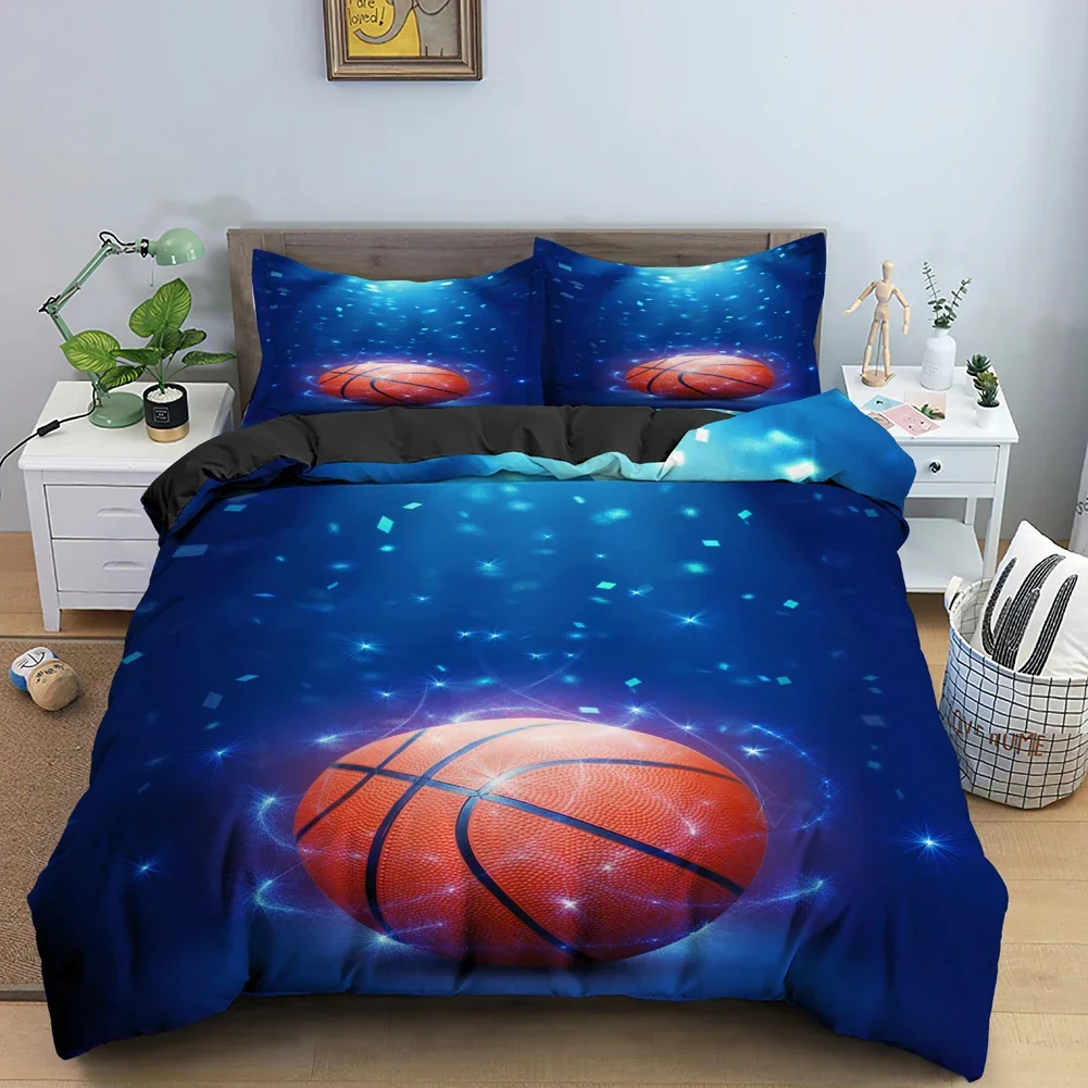 Basketball Sport King Queen Duvet Cover Watercolor Orange Ball Bedding Set for Kids Boy Play Game 2/3pcs Polyester Quilt Cover