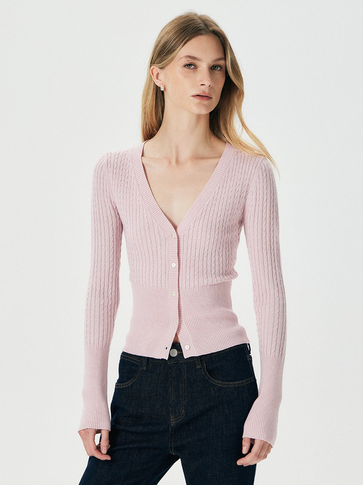 

Thoransaura Silk Wool Blend Knitted ort Cardigan Deep V Design Slim Fit Ele Sle Polyester Fiber Spandex Nylon