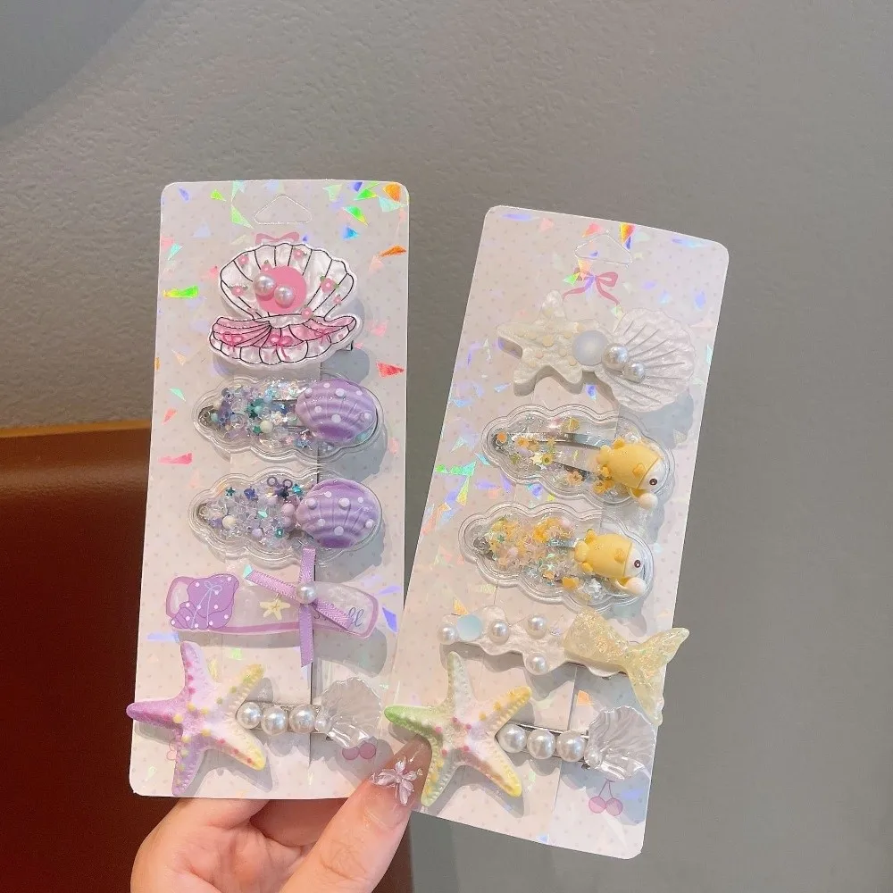5pcs/Set Cute Sweet Shell Hair Clips Ocean Theme Lightweight Starfish Hairpins Side Clip Style Headwear For Girls