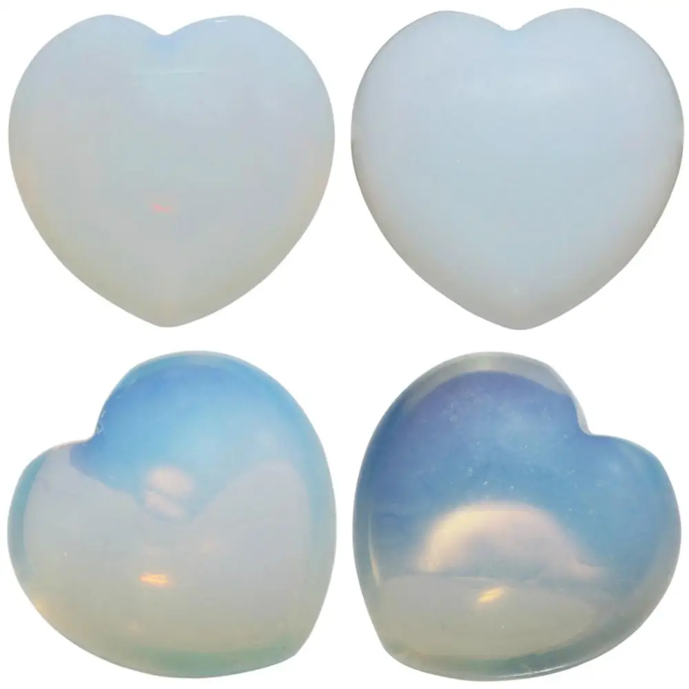 TUMBEELLUWA 5pcs Opalite Stone Puff Heart Healing Crystal Palm Stone Worry Stone Chakra Reiki Jewelry Decoration 0.9''