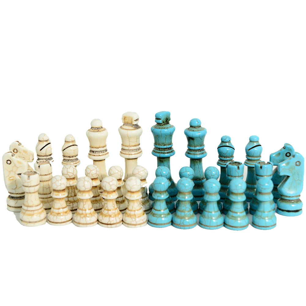 32 قطعة شطرنج جديدة مصنوعة من أزرق وأبيض وفيروزي، مناسبة للحفلات والعائلة وألعاب الطاولة وألعاب الشطرنج #5