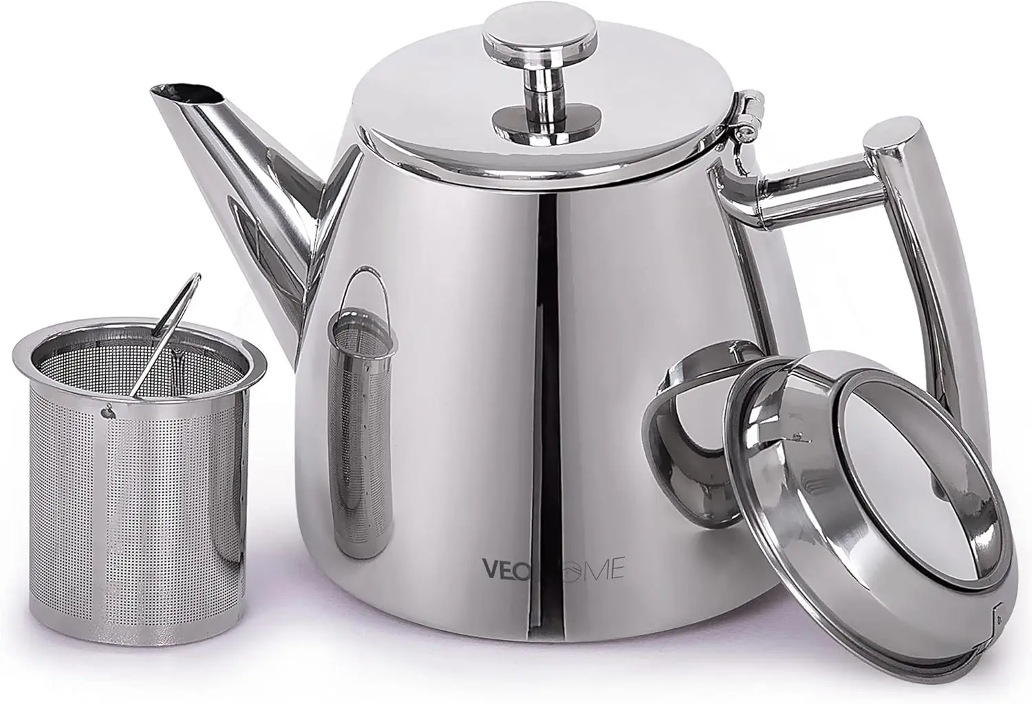 

Stainless Steel Tea Pot with Infuser, Double Wall Keeps Heat, Silver 1 Liter (34 oz)