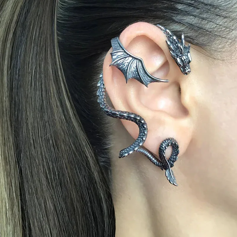 Women's Gothic Dragon Stud Wrap Earrings