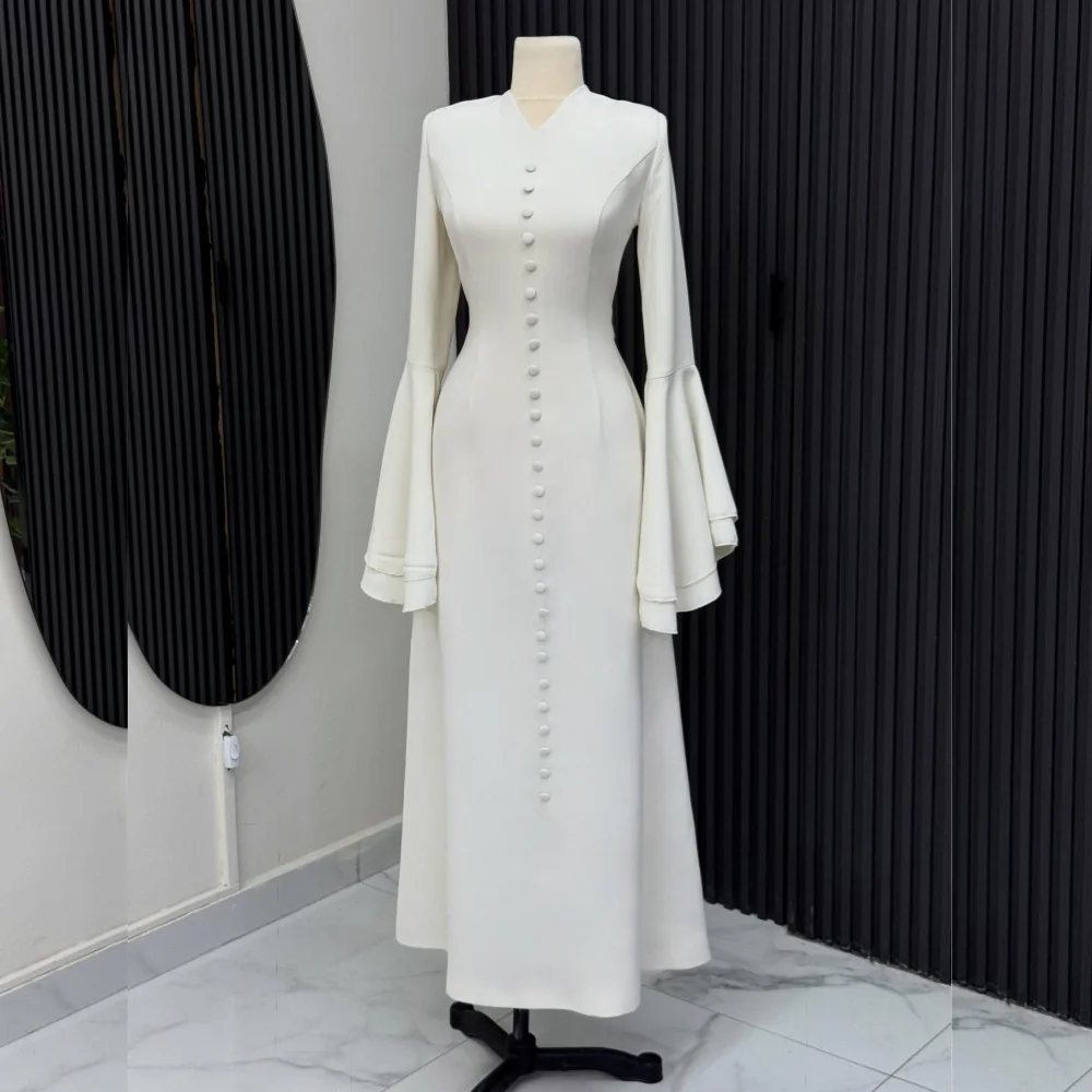 

Customized Jersey Button V-neck A-line Midi Dresses Bespoke Occasion Woman Elegant Party Wedding Classic High Quality