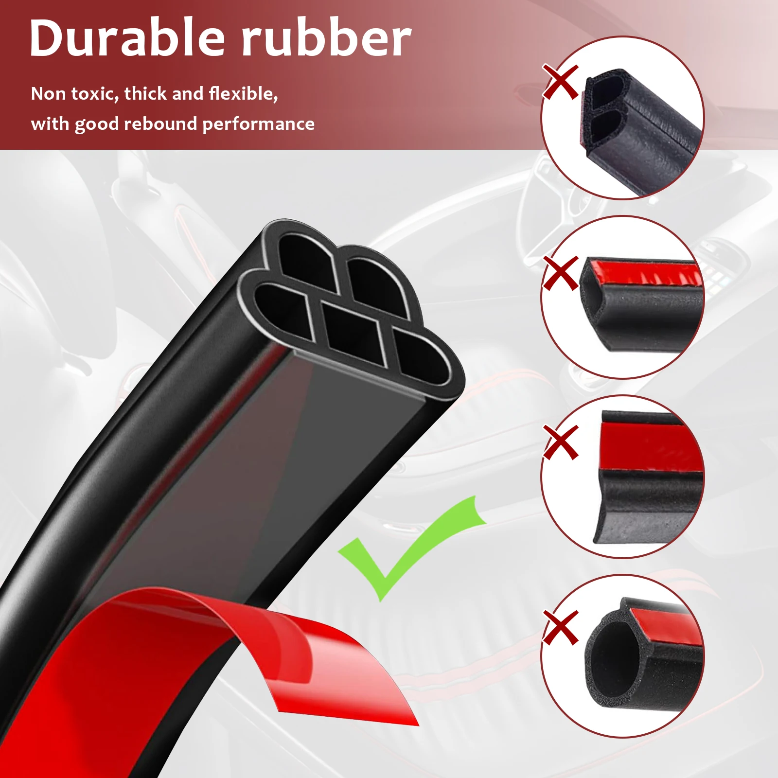 Car Door Seal Strip 16 Meters Rubber Car Weather Stripping Self Adhesive Auto Door Weatherstrip Double Layer Car Door Seal Strip