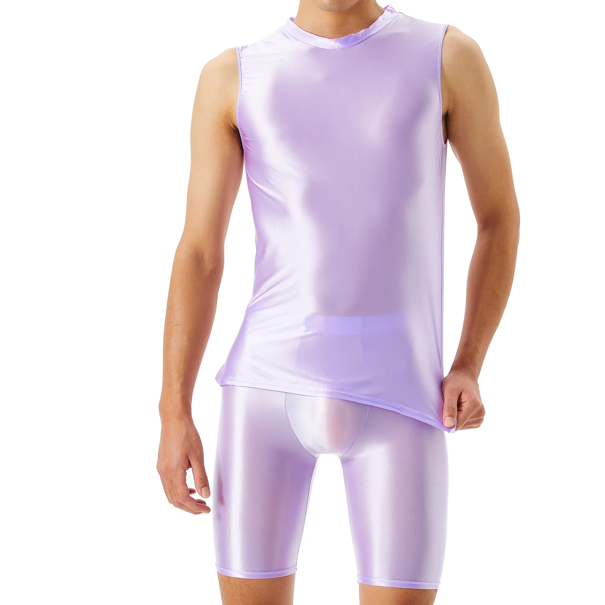 

Мужские масляные глянцевые сексуальные майки + шорты, гладкие однотонные майки, костюмы, мужские комплекты спортивной одежды для фитнеса, эластичные жилеты, плавки