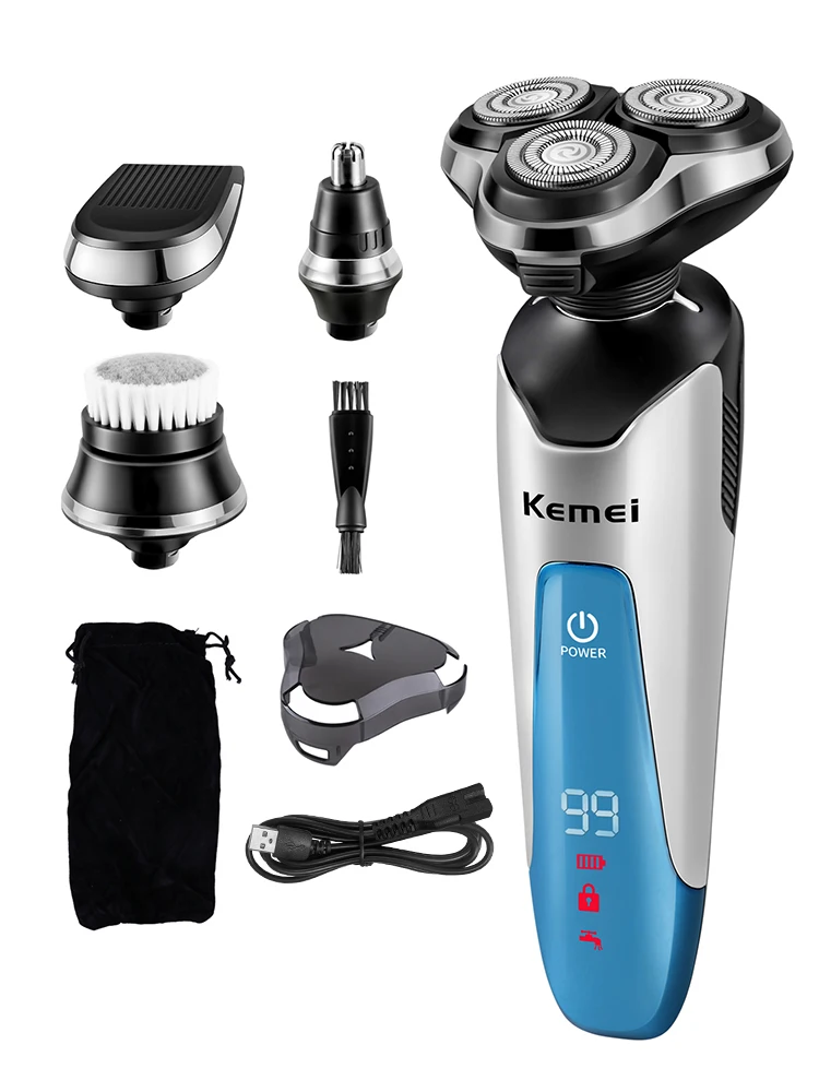 Kemei Powerful Electric Shaver with 3D Floating Triple Blade Waterproof Razor Machine Trimmer Rechargeable Floating Beard Shaver